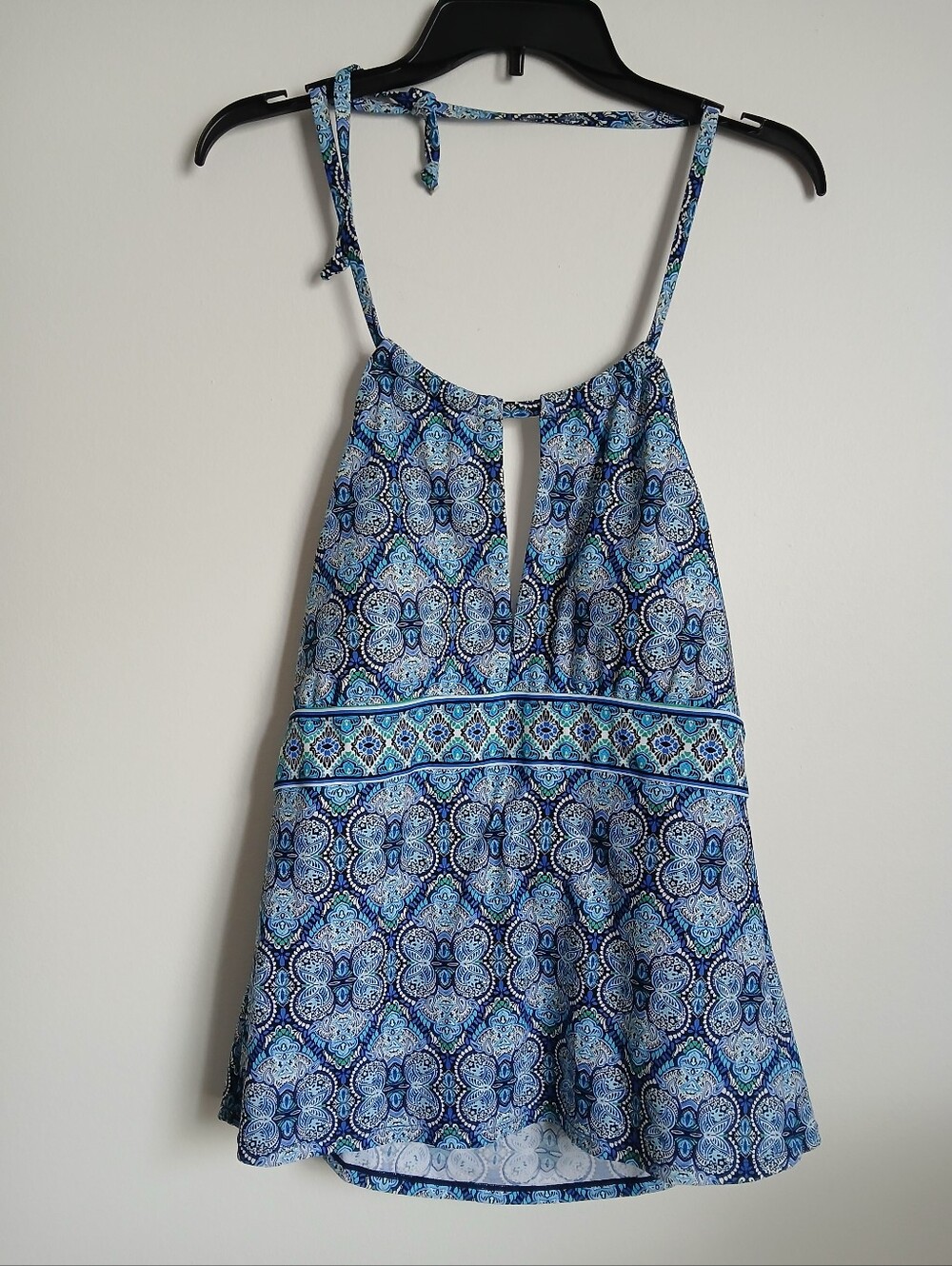 Chaps Swimsuit Top Halter Tie Multi Blue Color Size 14